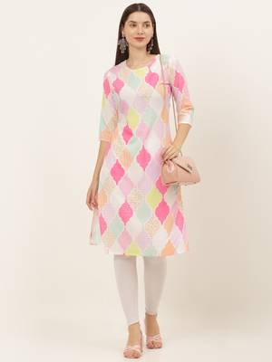 Multicolor Straight Abstract Pattern Crepe Kurti 1