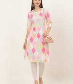 Multicolor Straight Abstract Pattern Crepe Kurti