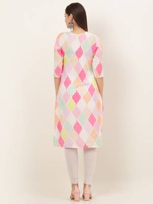 Multicolor Straight Abstract Pattern Crepe Kurti 2