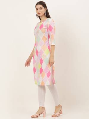Multicolor Straight Abstract Pattern Crepe Kurti 3