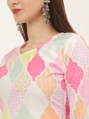 Multicolor Straight Abstract Pattern Crepe Kurti 4