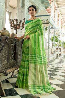 LIGHT GREEN LINEN  PRETTY SAREE 1