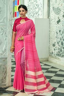 PINK LINEN  PRETTY SAREE 1