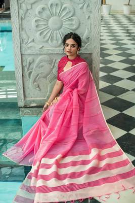 PINK LINEN  PRETTY SAREE 2