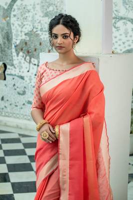 ORANGE LINEN  PRETTY SAREE 1