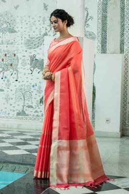 ORANGE LINEN  PRETTY SAREE 2
