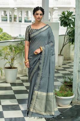GREY LINEN  PRETTY SAREE 1