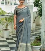 GREY LINEN  PRETTY SAREE