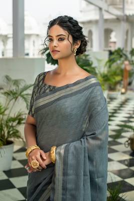 GREY LINEN  PRETTY SAREE 2