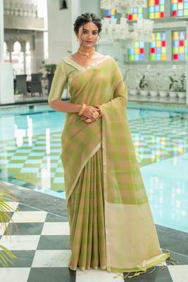 LIGHT MEHNDI LINEN  PRETTY SAREE 1