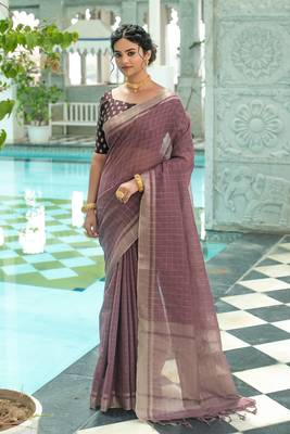 LIGHT WINE LINEN  PRETTY SAREE 1