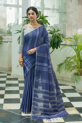 LIGHT BLUE LINEN  PRETTY SAREE 1