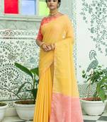 YELLOW LINEN  PRETTY SAREE