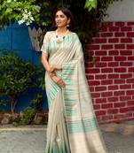 CREAM TUSSAR SILK ATTRACTIVE SAREE