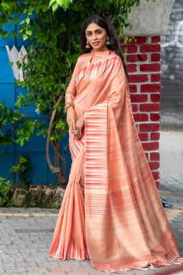 ORANGE TUSSAR SILK ATTRACTIVE SAREE 1
