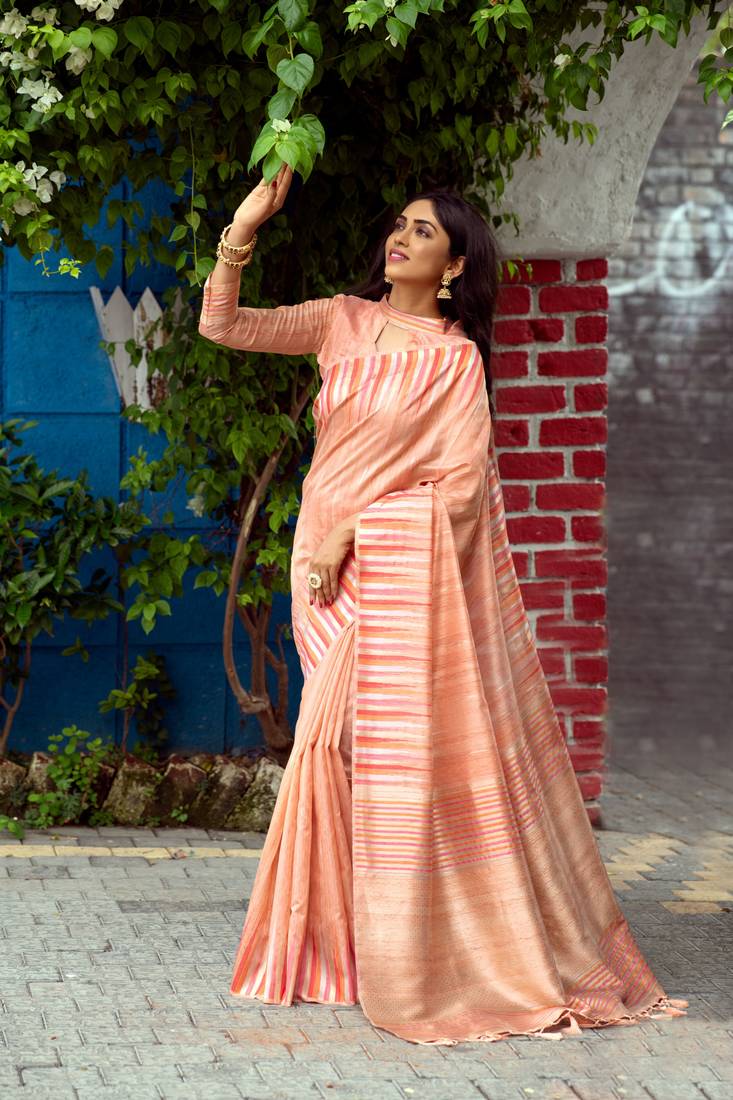 ORANGE TUSSAR SILK ATTRACTIVE SAREE