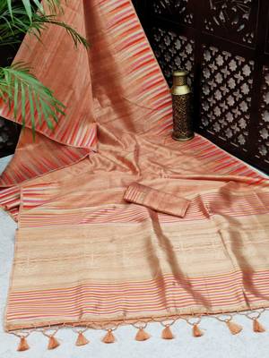 ORANGE TUSSAR SILK ATTRACTIVE SAREE 3
