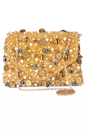 Gold evil eye clutch