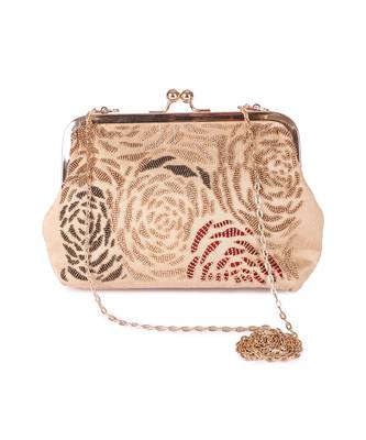 Beige beady roses batua clutch 1