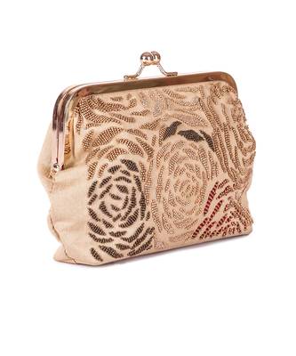 Beige beady roses batua clutch 2