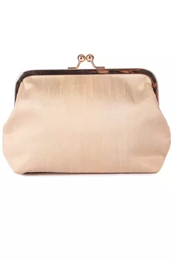 Beige beady roses batua clutch