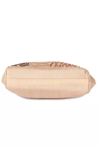 Beige beady roses batua clutch