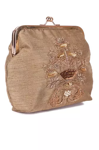 Beige sona guldasta clutch