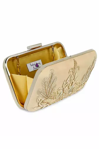 Golden peacock clutch