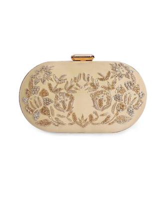 Beige zardosi oblong clutch 1
