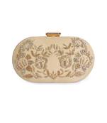 Beige zardosi oblong clutch