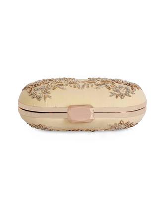 Beige zardosi oblong clutch 2