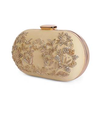 Beige zardosi oblong clutch 3
