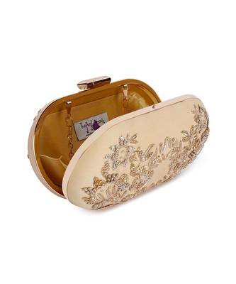 Beige zardosi oblong clutch 4