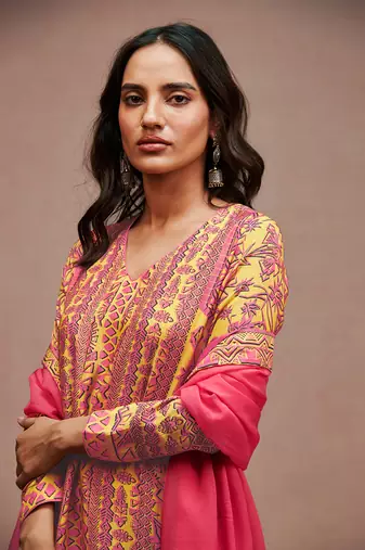 Mustard pitaya kurta set