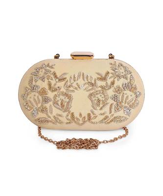 Beige zardosi oblong clutch 5
