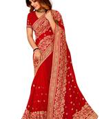 Red heavy zari embroidery border work georgette party wear with blouse