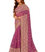 Dusty pink heavy zari embroidery border work georgette party wear with blouse