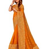 Mustard heavy zari embroidery border work georgette party wear with blouse