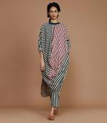 Ivory striped ribbed cowl tunic dress