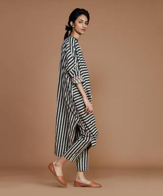 Ivory striped ribbed cowl tunic dress 2