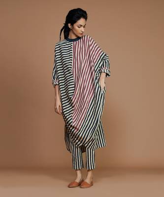 Ivory striped ribbed cowl tunic dress 3