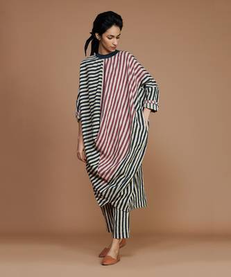 Ivory striped ribbed cowl tunic dress 4