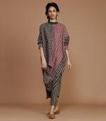 Brown striped ribbed cowl tunic dress