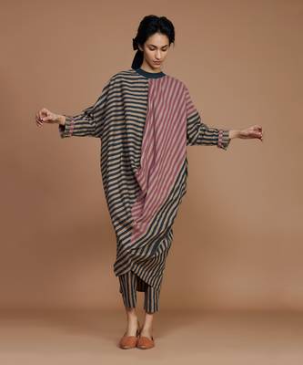 Brown striped ribbed cowl tunic dress 2