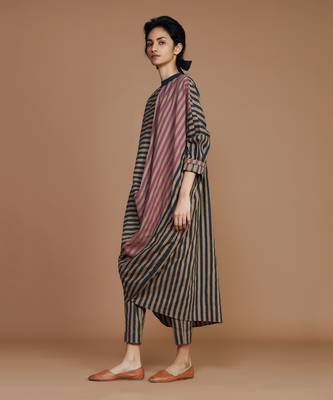 Brown striped ribbed cowl tunic dress 3