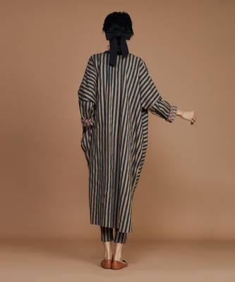 Brown striped ribbed cowl tunic dress 4