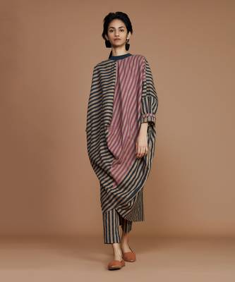 Brown striped ribbed cowl tunic dress 5
