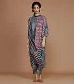 Grey striped ribbed cowl tunic dress