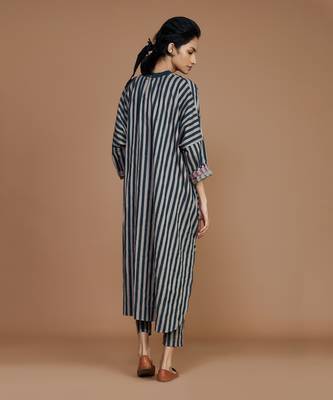 Grey striped ribbed cowl tunic dress 2