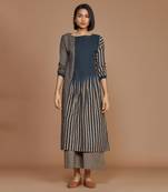 Brown with charcoal striped pleated kurta set